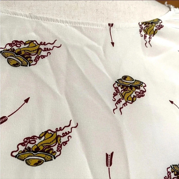 Dorothee Schumacher Silk Flutter Sleeve Blouse Cream Burgundy Trim Size 1 XS - Picture 12 of 14